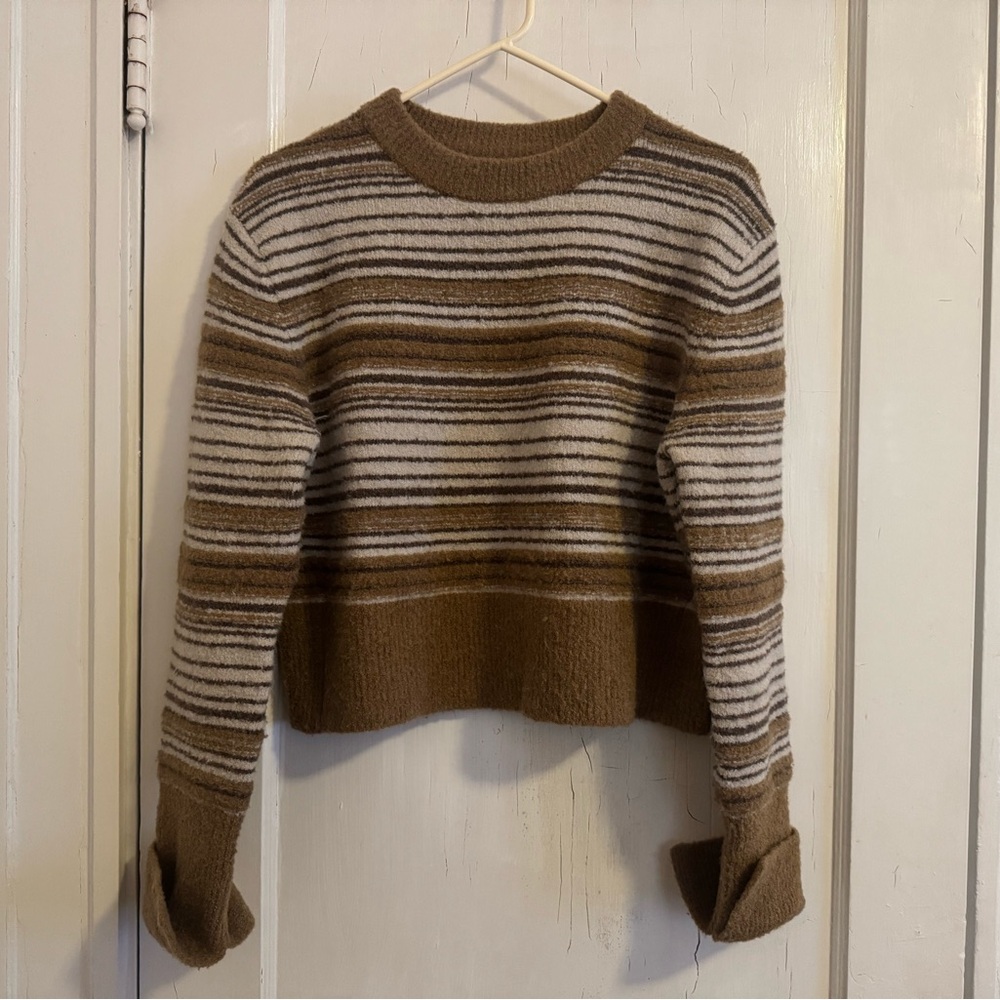 Yellow and green striped sweater 50% wool
